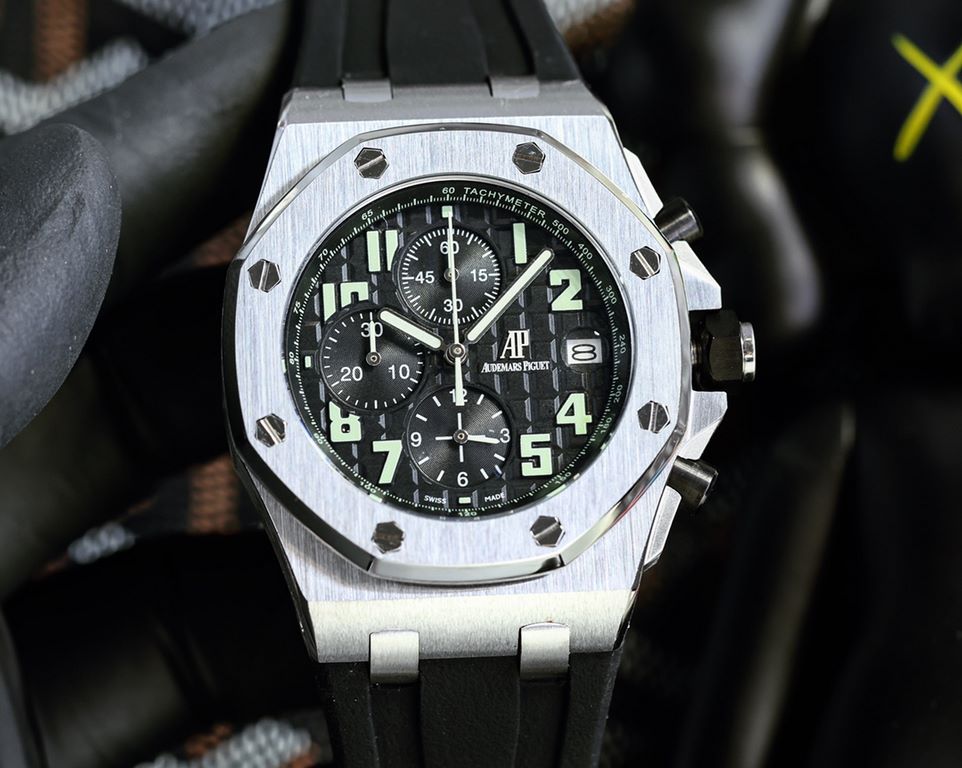 Audemars Piguet AP Royal Oak Coated glass Size 42mm14mm Water-resistant Tape with original pin buckle AP Movement Japanese multifunctional quartz Octagonal brushed steel case with mesh face Cold and hegemonic A different