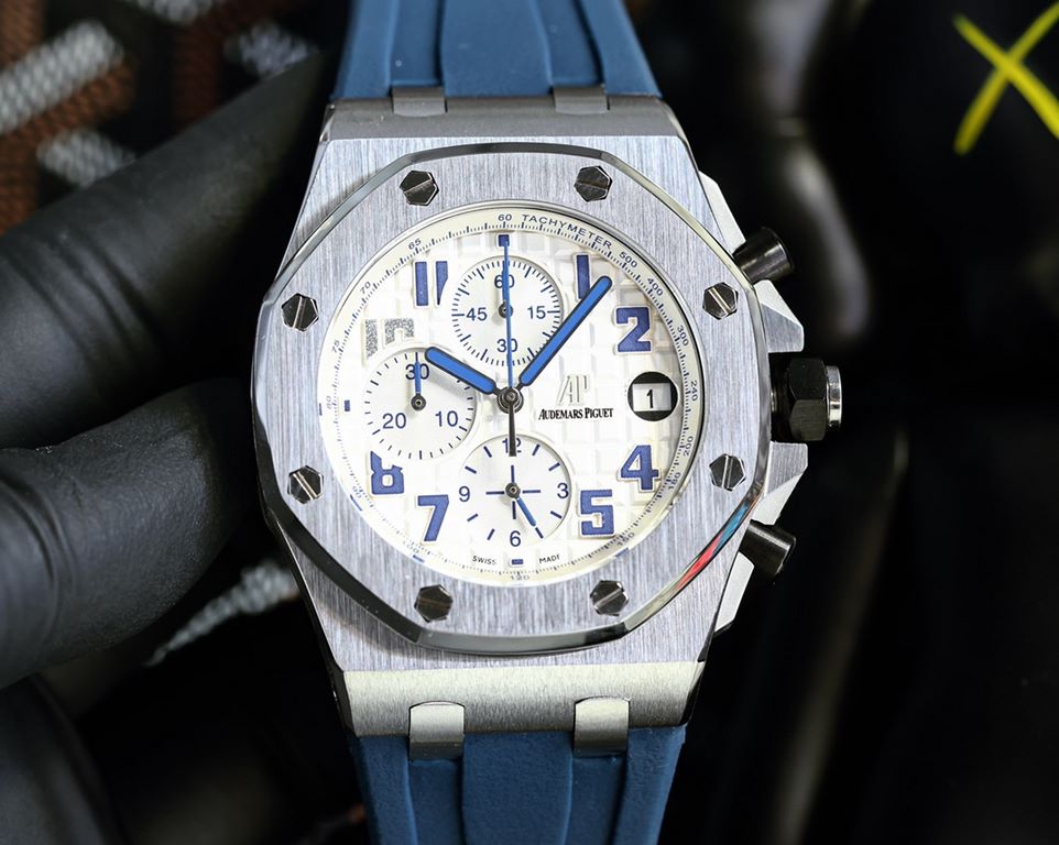 Audemars Piguet AP Royal Oak Coated glass Size 42mm14mm Water-resistant Tape with original pin buckle AP Movement Japanese multifunctional quartz Octagonal brushed steel case with mesh face Cold and hegemonic A different