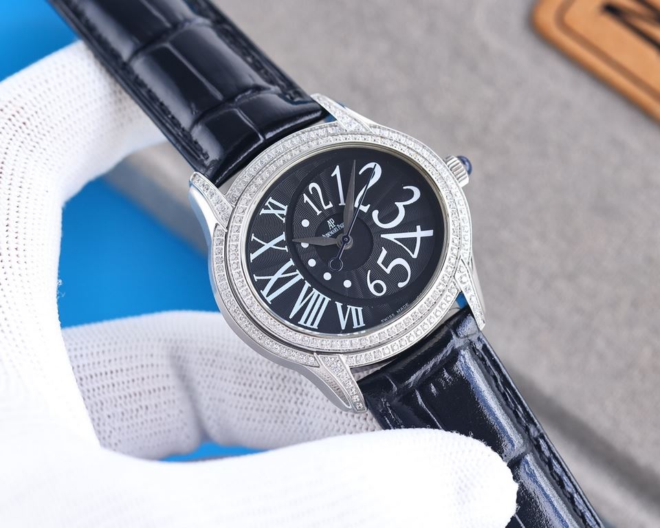 The AP Audemars Piguet Millenary 77303BC unisex watch (35mm) is a gorgeous watch that is full of design and looks great on the wrist. Dial material black mother-of-pearl and white mother-of-pearl dial decorated with a fl