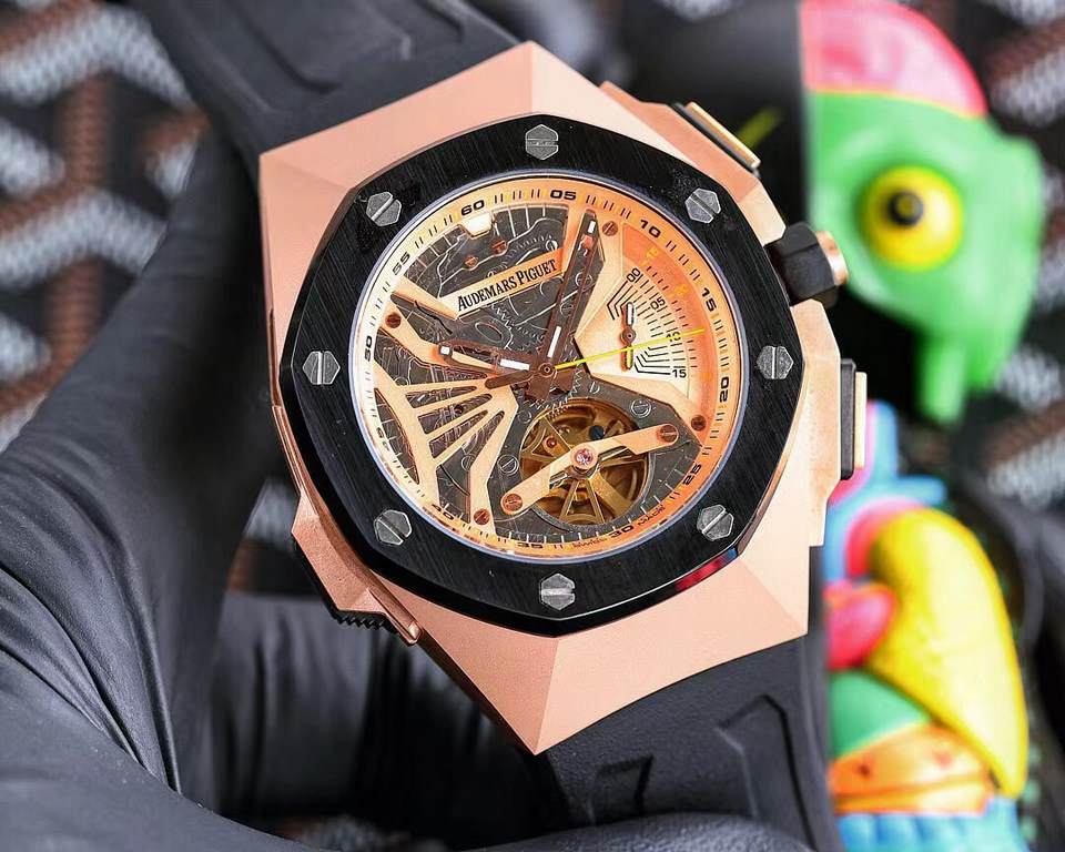 Audemars Piguet AP   coated glass  47mm15mm   waterproof rubber strap with original buckle   fully automatic mechanical movement   octagonal brushed steel case with lattice facet   cool and domineering, no The same tough