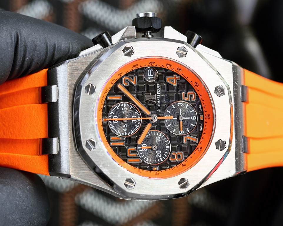 Audemars Piguet AP Royal Oak Coated glass Size 42mm14mm Water-resistant Tape with original pin buckle AP Movement Japanese multifunctional quartz Octagonal brushed steel case with mesh face Cold and hegemonic A different