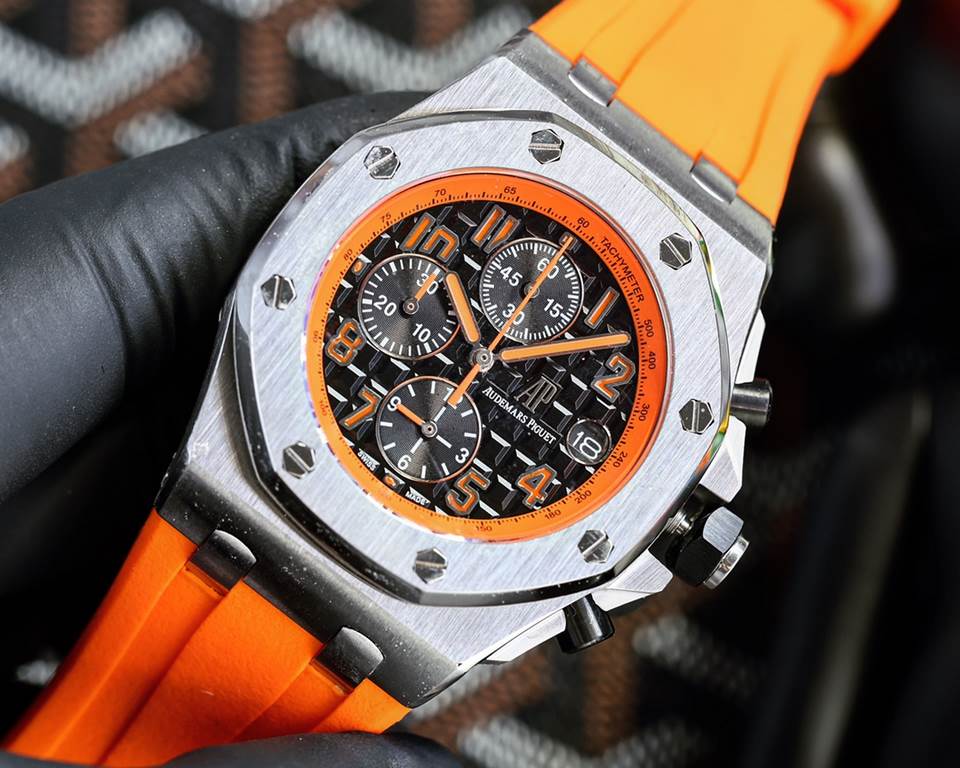 Audemars Piguet AP Royal Oak Coated glass Size 42mm14mm Water-resistant Tape with original pin buckle AP Movement Japanese multifunctional quartz Octagonal brushed steel case with mesh face Cold and hegemonic A different