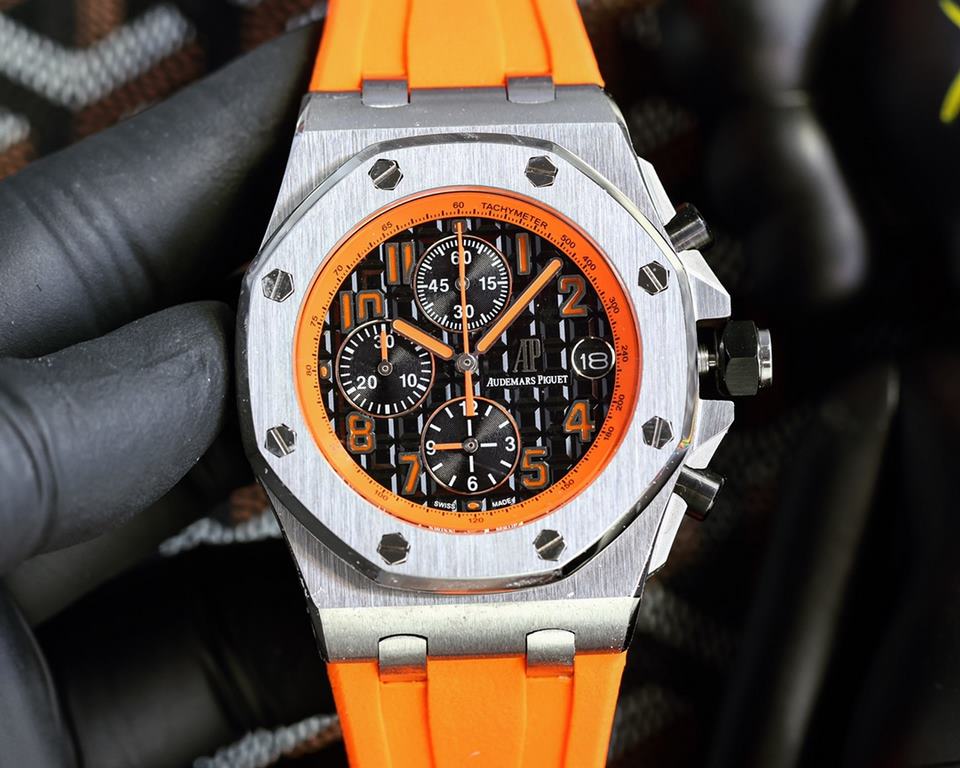 Audemars Piguet AP Royal Oak Coated glass Size 42mm14mm Water-resistant Tape with original pin buckle AP Movement Japanese multifunctional quartz Octagonal brushed steel case with mesh face Cold and hegemonic A different