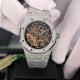 ][Rose][Rose]  Audemars Piguet Audemars Piguet has launched a new Royal Oak Double Balance Skeleton Frosted Gold watch, each with its own gem-set bezel in an iridescent design. The new models display a mastery of detail,