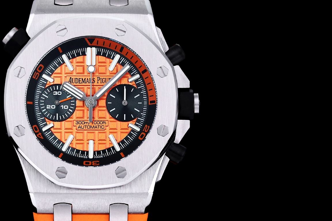 Uniform 1V2 version, live head grain, internal shadow can be bi-directional mobilization, non-market ordinary version,     Audemars Piguet Royal Oak Series FruitsModel 26703 Running second chronograph automatic mechanica