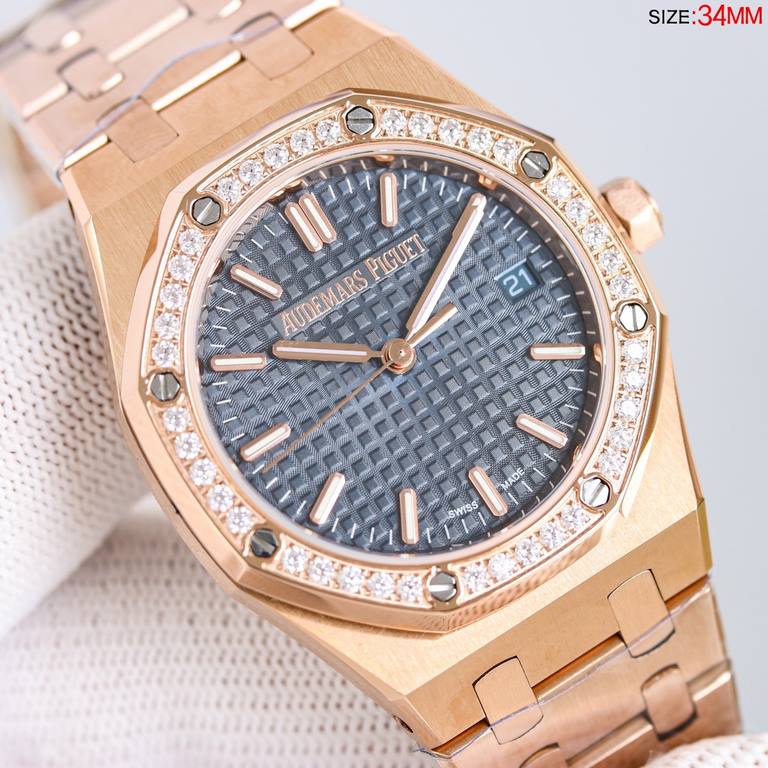 )The latest women's AP Audemars Piguet Royal Oak model 77350 77351 mechanical watch! Diameter 34 mm. Self-winding Calibre 5800 movement with automatic oscillating weight in pink gold specially designed for this model (ze