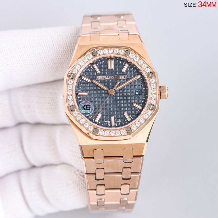 )The latest women's AP Audemars Piguet Royal Oak model 77350 77351 mechanical watch! Diameter 34 mm. Self-winding Calibre 5800 movement with automatic oscillating weight in pink gold specially designed for this model (ze