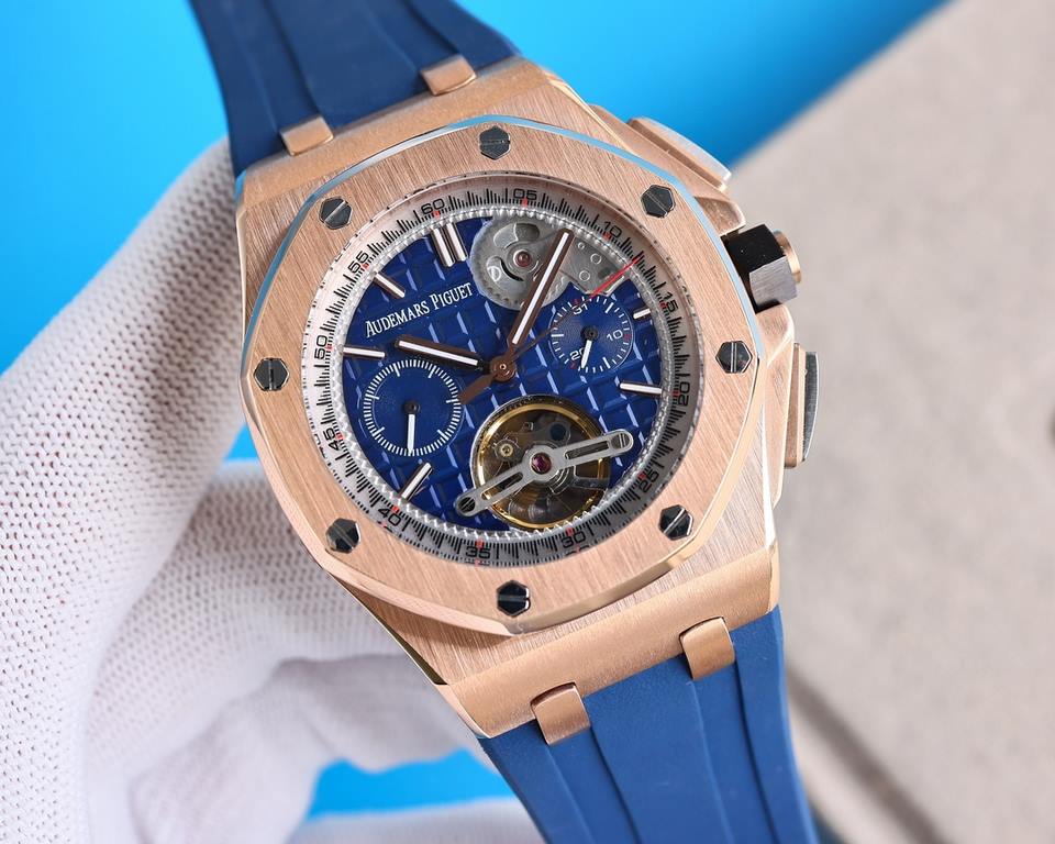 Audemars Piguet AP Royal Oak Coated glass Size 45mm14mm Water-resistant Tape with AP original pin buckle Automatic mechanical movement Superluminova Octagonal brushed steel case with mesh face Cold and hegemonic A differ