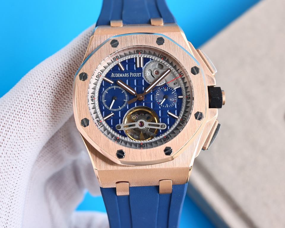 Audemars Piguet AP Royal Oak Coated glass Size 45mm14mm Water-resistant Tape with AP original pin buckle Automatic mechanical movement Superluminova Octagonal brushed steel case with mesh face Cold and hegemonic A differ