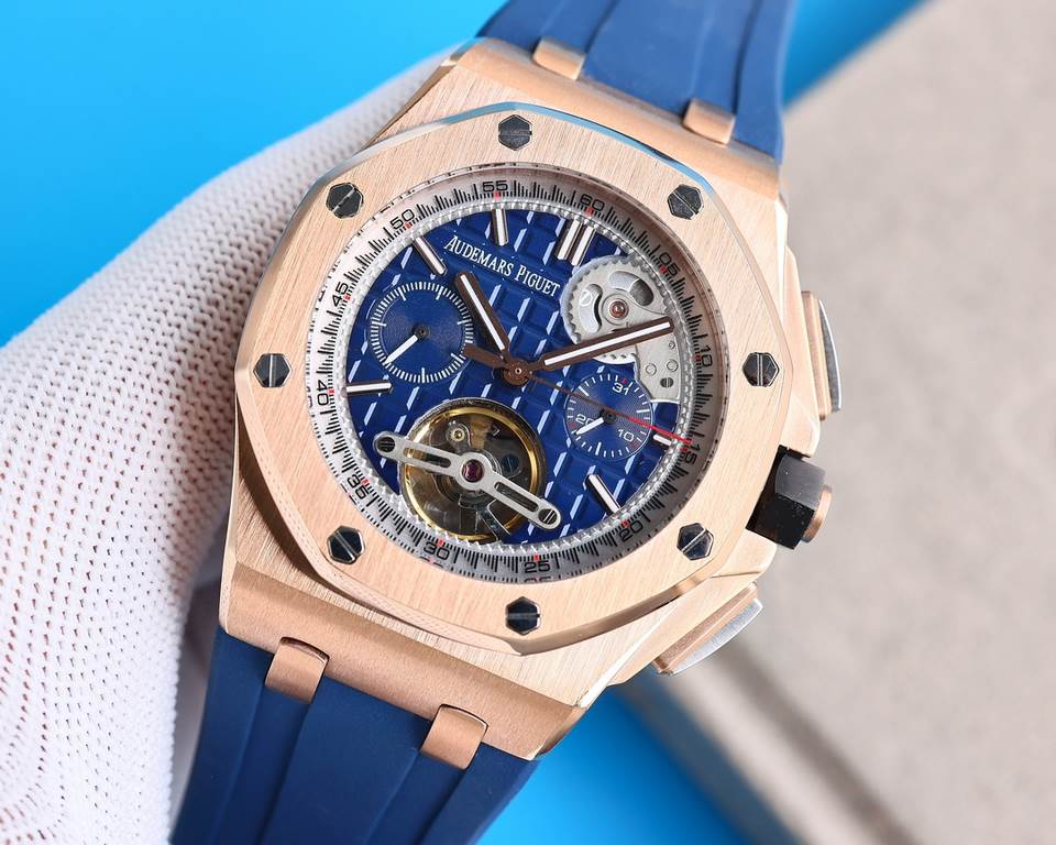 Audemars Piguet AP Royal Oak Coated glass Size 45mm14mm Water-resistant Tape with AP original pin buckle Automatic mechanical movement Superluminova Octagonal brushed steel case with mesh face Cold and hegemonic A differ