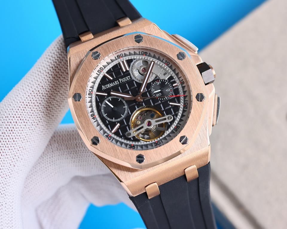 Audemars Piguet AP Royal Oak Coated glass Size 45mm14mm Water-resistant Tape with AP original pin buckle Automatic mechanical movement Superluminova Octagonal brushed steel case with mesh face Cold and hegemonic A differ