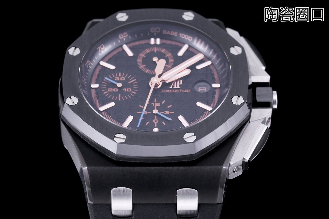 HarmonizationV2 version ceramic bezel   version     Audemars Piguet Royal Oak Offshore Limited Edition Multifunctional Chronograph Mechanical Watch V2 version upgraded calendar font, upgraded ceramic bezel, size 44MM17MM