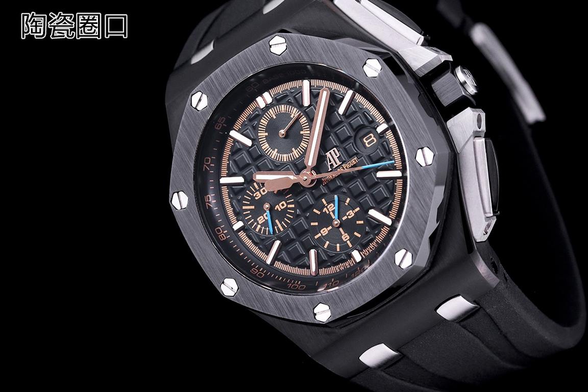 HarmonizationV2 version ceramic bezel   version     Audemars Piguet Royal Oak Offshore Limited Edition Multifunctional Chronograph Mechanical Watch V2 version upgraded calendar font, upgraded ceramic bezel, size 44MM17MM