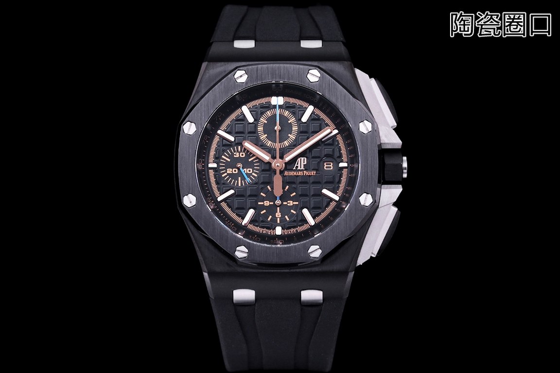 HarmonizationV2 version ceramic bezel   version     Audemars Piguet Royal Oak Offshore Limited Edition Multifunctional Chronograph Mechanical Watch V2 version upgraded calendar font, upgraded ceramic bezel, size 44MM17MM