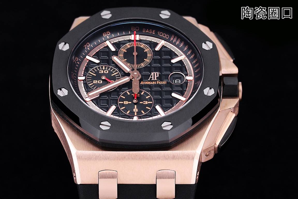 JF. Factory ceramic bezel   the highest version of the market     Audemars Piguet   Audemars Piguet Royal Oak Offshore Limited Edition Multifunctional Chronograph Mechanical Watch Size 44MM17MM 【Bezel】 bezel is the same 