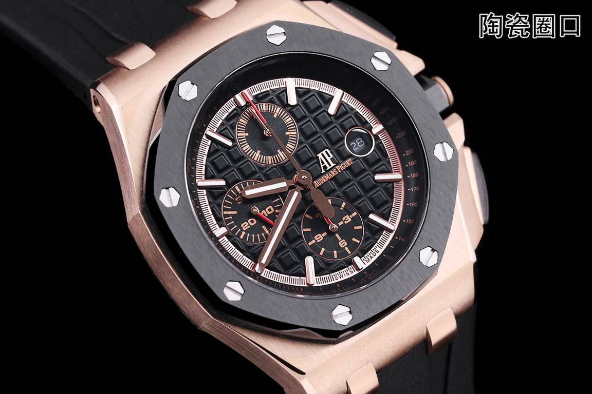 JF. Factory ceramic bezel   the highest version of the market     Audemars Piguet   Audemars Piguet Royal Oak Offshore Limited Edition Multifunctional Chronograph Mechanical Watch Size 44MM17MM 【Bezel】 bezel is the same 