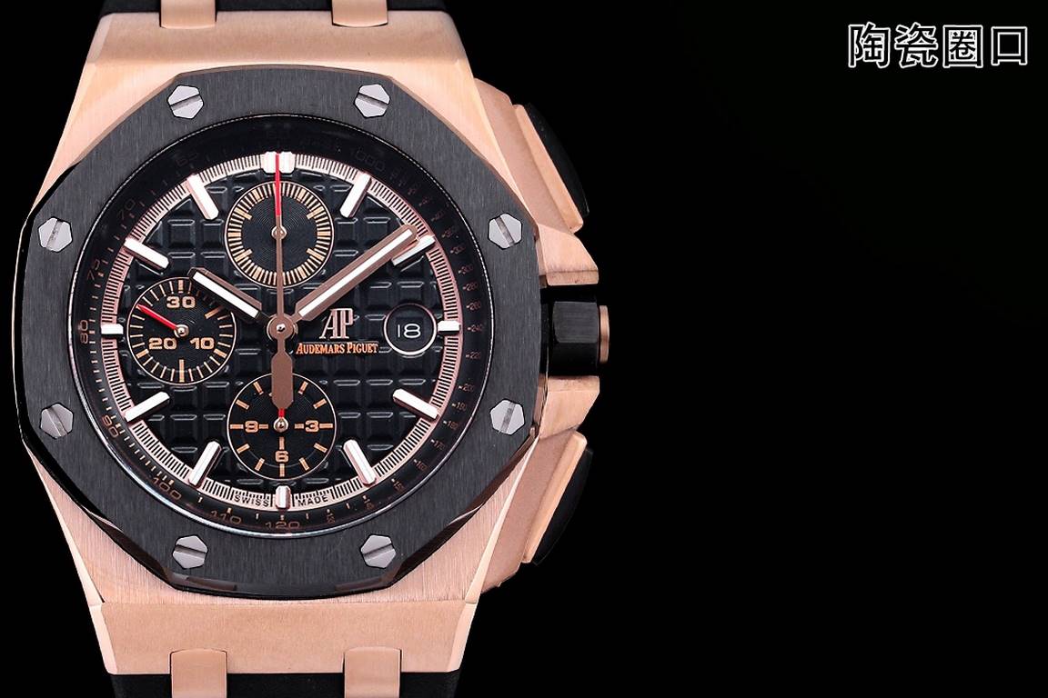 JF. Factory ceramic bezel   the highest version of the market     Audemars Piguet   Audemars Piguet Royal Oak Offshore Limited Edition Multifunctional Chronograph Mechanical Watch Size 44MM17MM 【Bezel】 bezel is the same 