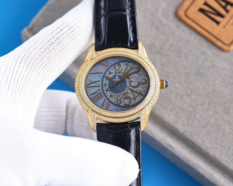 The AP Audemars Piguet Millenary 77303BC unisex watch (35mm) is a gorgeous watch that is full of design and looks great on the wrist. Dial material black mother-of-pearl and white mother-of-pearl dial decorated with a fl