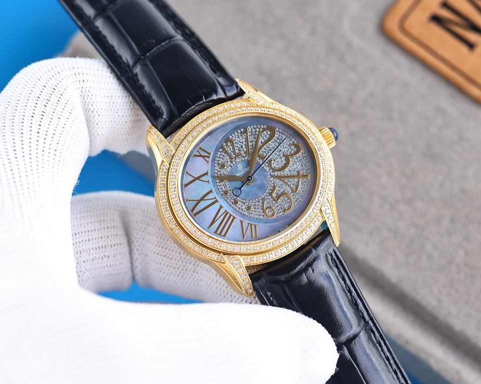 The AP Audemars Piguet Millenary 77303BC unisex watch (35mm) is a gorgeous watch that is full of design and looks great on the wrist. Dial material black mother-of-pearl and white mother-of-pearl dial decorated with a fl