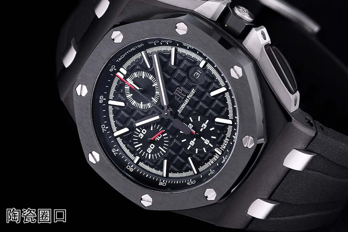 JF. Factory ceramic bezel   the highest version of the market     Audemars Piguet   Audemars Piguet Royal Oak Offshore Limited Edition Multifunctional Chronograph Mechanical Watch Size 44MM17MM 【Bezel】 bezel is the same 