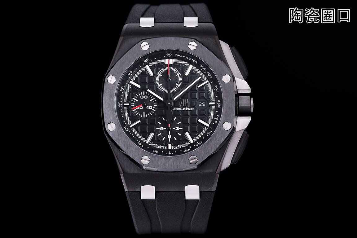 JF. Factory ceramic bezel   the highest version of the market     Audemars Piguet   Audemars Piguet Royal Oak Offshore Limited Edition Multifunctional Chronograph Mechanical Watch Size 44MM17MM 【Bezel】 bezel is the same 