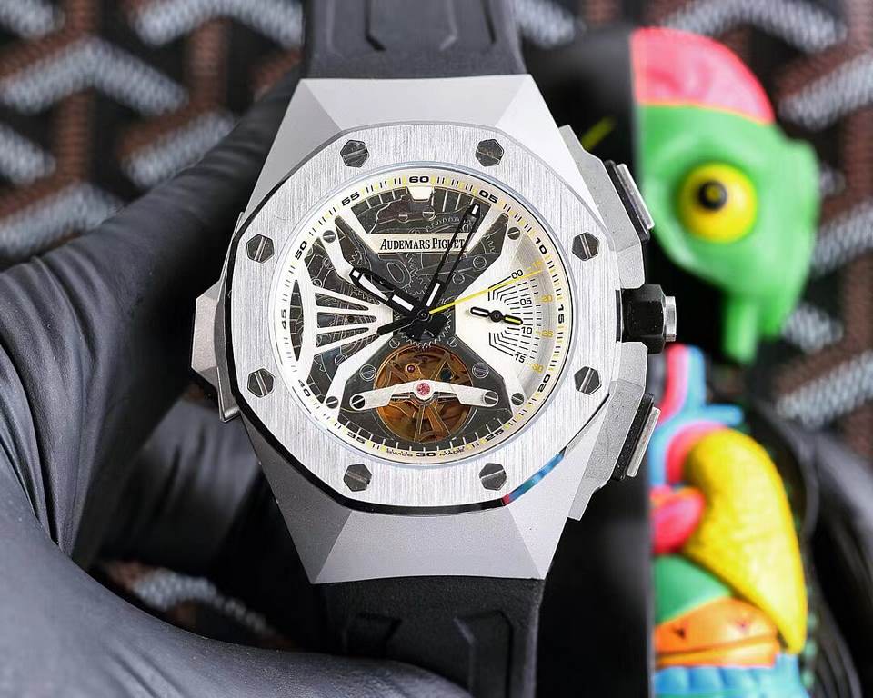 Audemars Piguet AP   coated glass  47mm15mm   waterproof rubber strap with original buckle   fully automatic mechanical movement   octagonal brushed steel case with lattice facet   cool and domineering, no The same tough