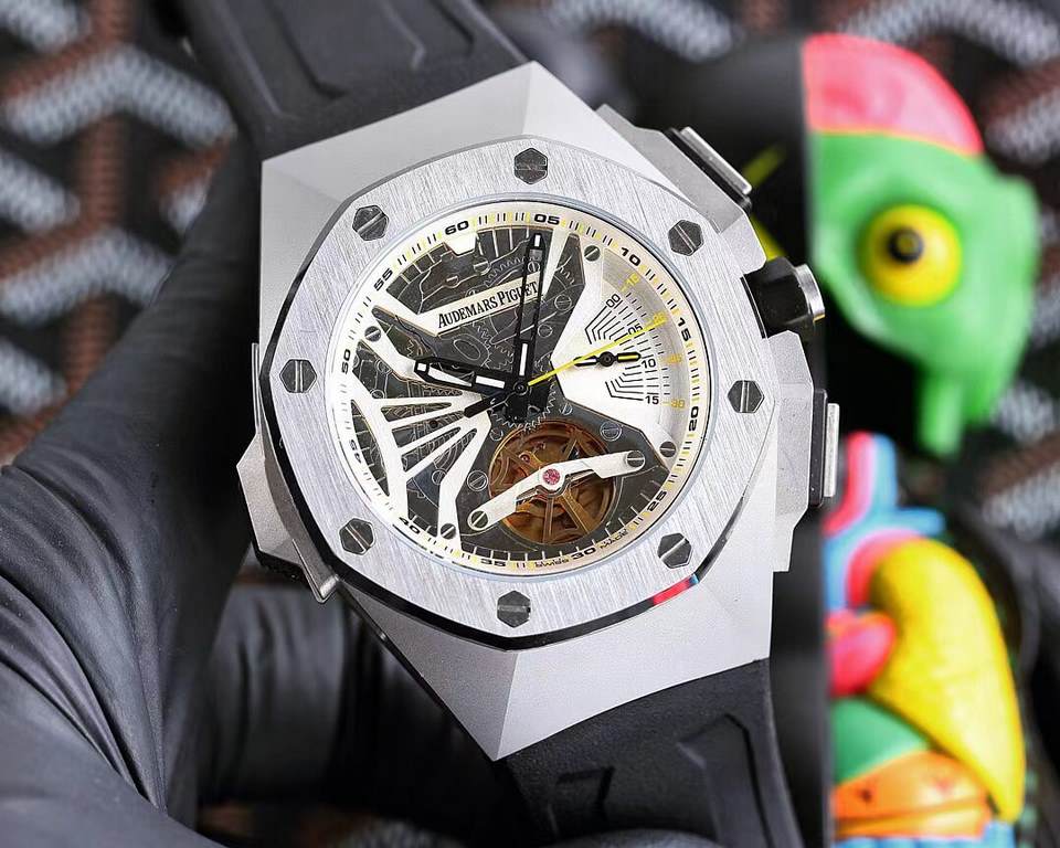 Audemars Piguet AP   coated glass  47mm15mm   waterproof rubber strap with original buckle   fully automatic mechanical movement   octagonal brushed steel case with lattice facet   cool and domineering, no The same tough