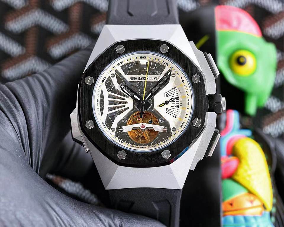 Audemars Piguet AP   coated glass  47mm15mm   waterproof rubber strap with original buckle   fully automatic mechanical movement   octagonal brushed steel case with lattice facet   cool and domineering, no The same tough