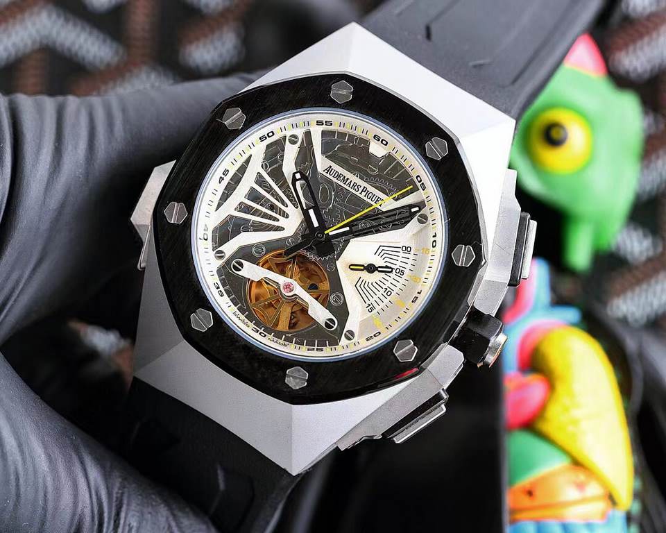 Audemars Piguet AP   coated glass  47mm15mm   waterproof rubber strap with original buckle   fully automatic mechanical movement   octagonal brushed steel case with lattice facet   cool and domineering, no The same tough