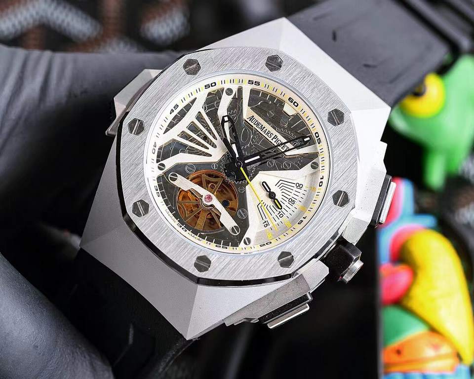 Audemars Piguet AP   coated glass  47mm15mm   waterproof rubber strap with original buckle   fully automatic mechanical movement   octagonal brushed steel case with lattice facet   cool and domineering, no The same tough