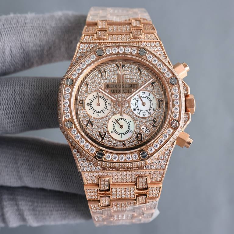 Literally diamond-set uniformAP Audemars Piguet A sky sky with imported quartz chronograph movement, men's wristwatch, luxury version Handmade full of diamonds Fine men's wristwatch Dignity atmosphere ~ style fashion tre