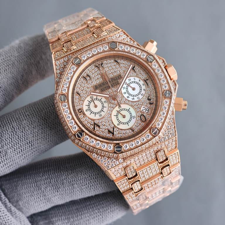 Literally diamond-set uniformAP Audemars Piguet A sky sky with imported quartz chronograph movement, men's wristwatch, luxury version Handmade full of diamonds Fine men's wristwatch Dignity atmosphere ~ style fashion tre