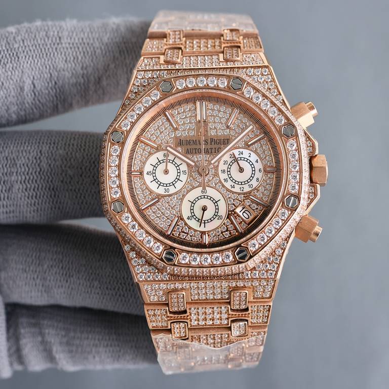 Literally diamond-set uniformAP Audemars Piguet A sky sky with imported quartz chronograph movement, men's wristwatch, luxury version Handmade full of diamonds Fine men's wristwatch Dignity atmosphere ~ style fashion tre