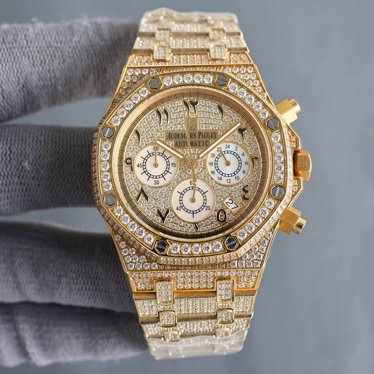 Literally diamond-set uniformAP Audemars Piguet A sky sky with imported quartz chronograph movement, men's wristwatch, luxury version Handmade full of diamonds Fine men's wristwatch Dignity atmosphere ~ style fashion tre