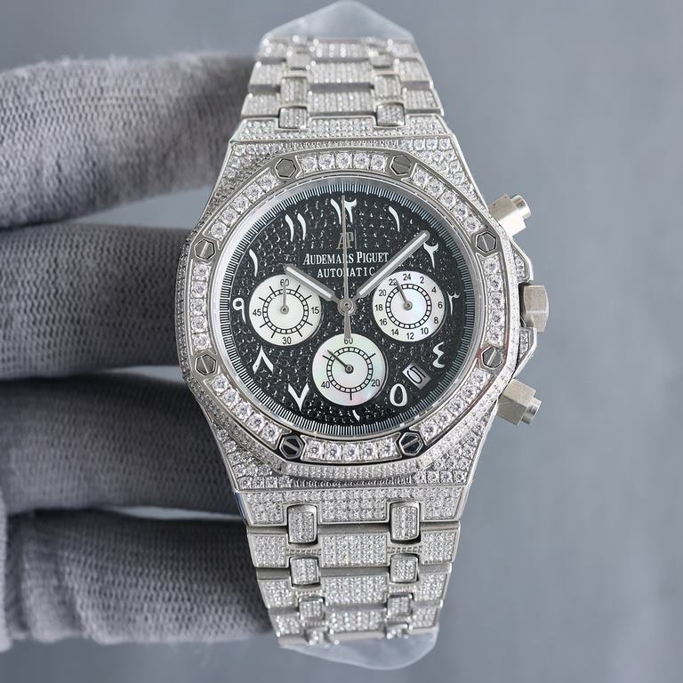 Literally diamond-set uniformAP Audemars Piguet A sky sky with imported quartz chronograph movement, men's wristwatch, luxury version Handmade full of diamonds Fine men's wristwatch Dignity atmosphere ~ style fashion tre