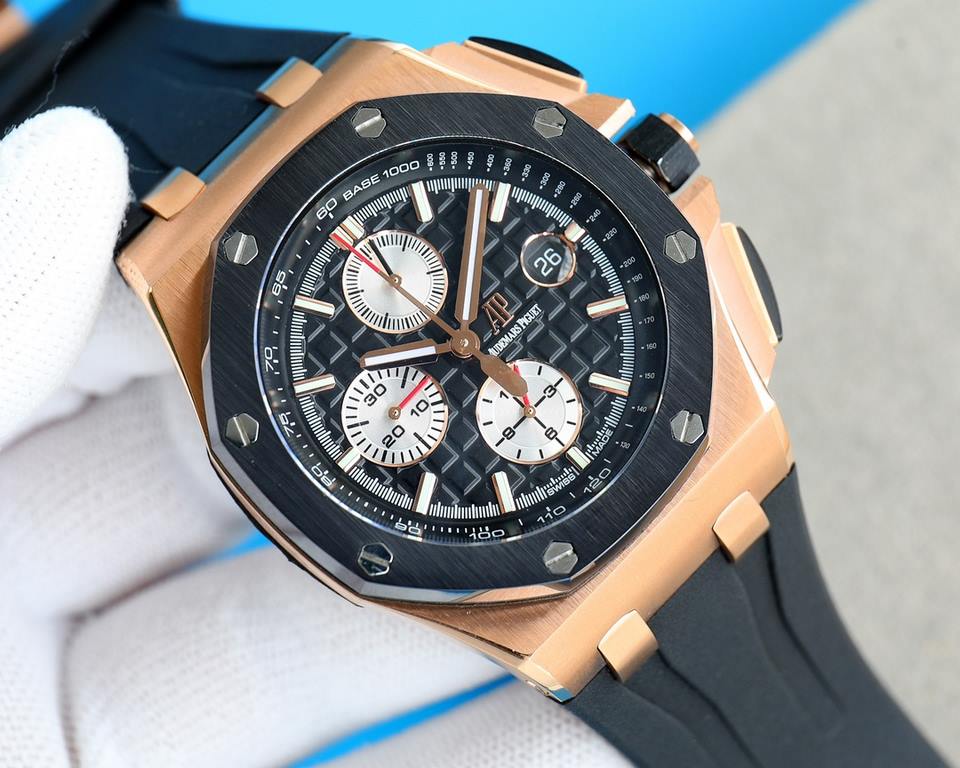 V2 version ceramic bezel   version     Audemars Piguet Royal Oak Offshore Limited Edition Multifunctional Chronograph Mechanical Watch V2 version upgraded calendar fonts, upgraded ceramic bezel, size 44MM17MM [bezel] bez