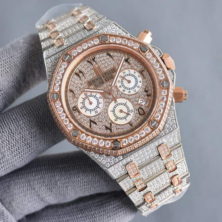 Literally diamond-set uniformAP Audemars Piguet A sky sky with imported quartz chronograph movement, men's wristwatch, luxury version Handmade full of diamonds Fine men's wristwatch Dignity atmosphere ~ style fashion tre