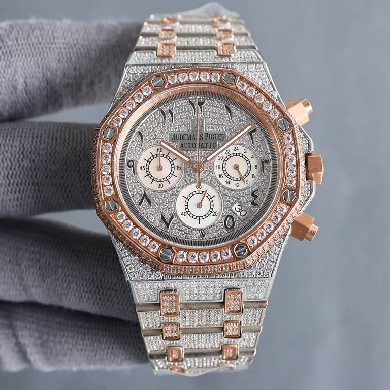 Literally diamond-set uniformAP Audemars Piguet A sky sky with imported quartz chronograph movement, men's wristwatch, luxury version Handmade full of diamonds Fine men's wristwatch Dignity atmosphere ~ style fashion tre