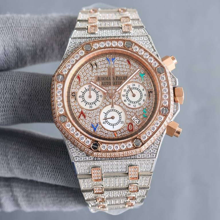 Literally diamond-set uniformAP Audemars Piguet A sky sky with imported quartz chronograph movement, men's wristwatch, luxury version Handmade full of diamonds Fine men's wristwatch Dignity atmosphere ~ style fashion tre