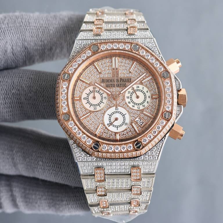 Literally diamond-set uniformAP Audemars Piguet A sky sky with imported quartz chronograph movement, men's wristwatch, luxury version Handmade full of diamonds Fine men's wristwatch Dignity atmosphere ~ style fashion tre