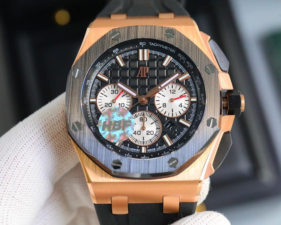 The same HBF latest Audemars Piguet, ceramic bezel   version     Audemars Piguet   Audemars Piguet Royal Oak Offshore Limited Edition Multifunctional Chronograph Mechanical Wristwatch Size 44MM17MM 【Bezel】 The bezel is t