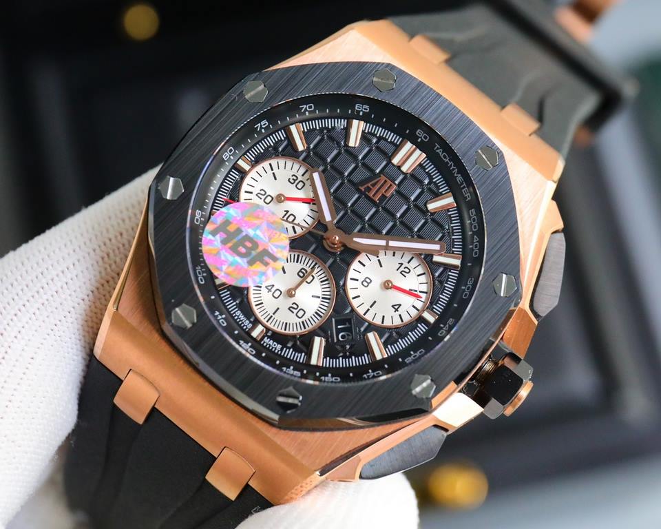 The same HBF latest Audemars Piguet, ceramic bezel   version     Audemars Piguet   Audemars Piguet Royal Oak Offshore Limited Edition Multifunctional Chronograph Mechanical Wristwatch Size 44MM17MM 【Bezel】 The bezel is t