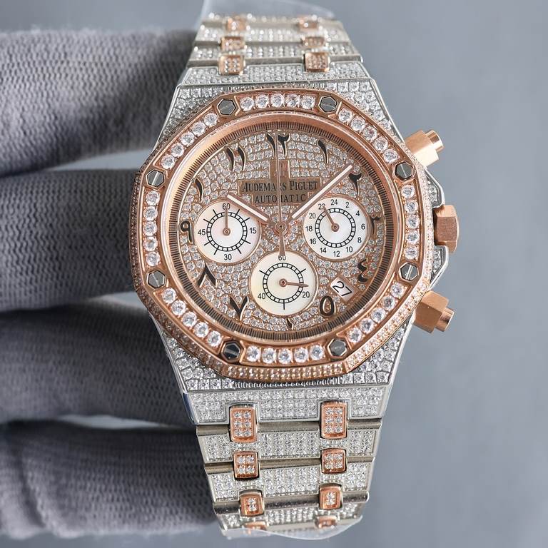 Literally diamond-set uniformAP Audemars Piguet A sky sky with imported quartz chronograph movement, men's wristwatch, luxury version Handmade full of diamonds Fine men's wristwatch Dignity atmosphere ~ style fashion tre