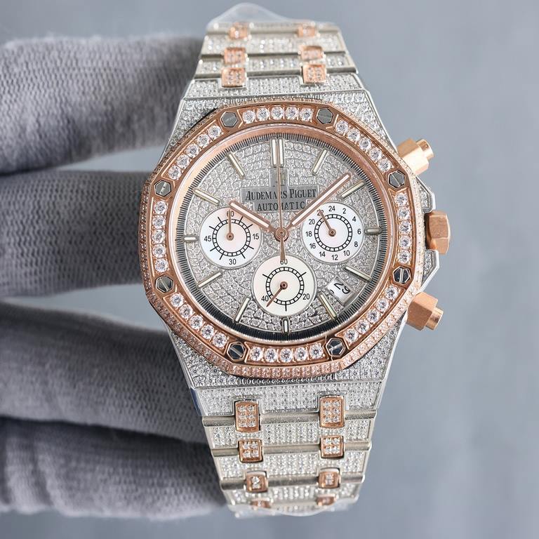 Literally diamond-set uniformAP Audemars Piguet A sky sky with imported quartz chronograph movement, men's wristwatch, luxury version Handmade full of diamonds Fine men's wristwatch Dignity atmosphere ~ style fashion tre