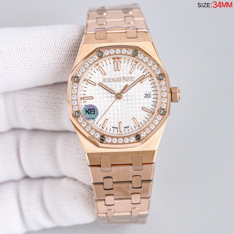 )The latest women's AP Audemars Piguet Royal Oak model 77350 77351 mechanical watch! Diameter 34 mm. Self-winding Calibre 5800 movement with automatic oscillating weight in pink gold specially designed for this model (ze