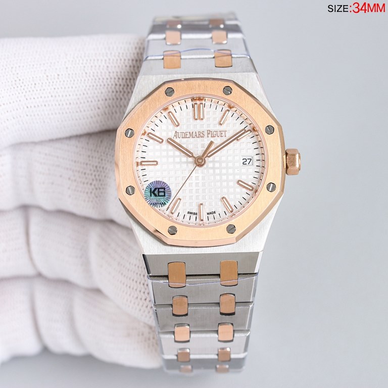 )The latest women's AP Audemars Piguet Royal Oak model 77350 77351 mechanical watch! Diameter 34 mm. Self-winding Calibre 5800 movement with automatic oscillating weight in pink gold specially designed for this model (ze