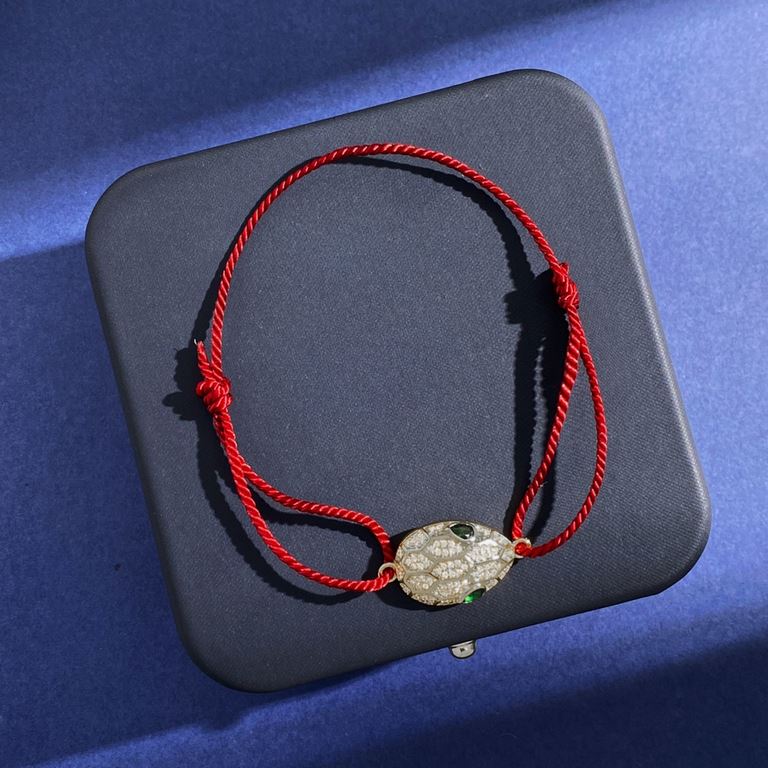 New models on new couple models   Guardian of the current year of life - pure hand-woven, BVLGARI Bulgari Spirit Snake Series full of diamonds green eyes snake head red rope colorful hand rope bracelet brass material pla