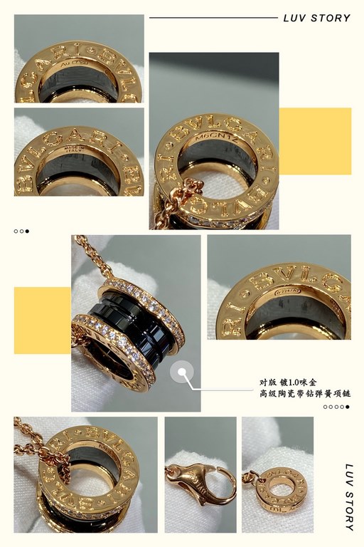 V gold material CNC genuine open version, carved and plated with micronized gold, Bulgari senior large black and white ceramic with diamonds spring necklace High version of the shipment      perfect replica of the authen