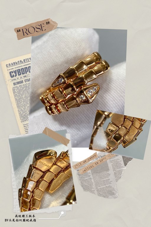 V gold material Size 5678. bvlgari premium head and tail diamonds three circle snake ring   true fragrance collection... The real thing is simple and generous More beautiful than the price of full diamonds Exquisite work