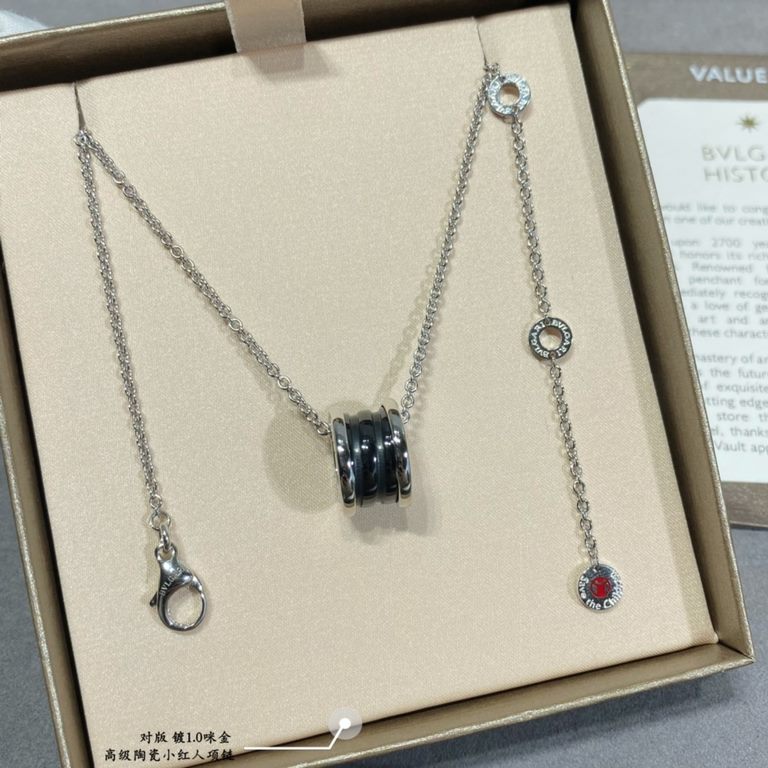 9 2  5  New CNC Bvlgari Charity Little Red Man Black Ceramic Necklace  Original build Chain body Thickness and thickness Stainless steel Little Red Man Craftsmanship All in keeping with the original Bvlgari traditional h